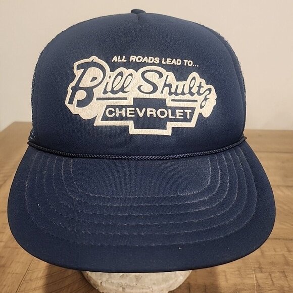 Vintage All Roads Lead To Bill Shultz Chevrolet Trucker Hat Cap Snapback Rope - Picture 1 of 7